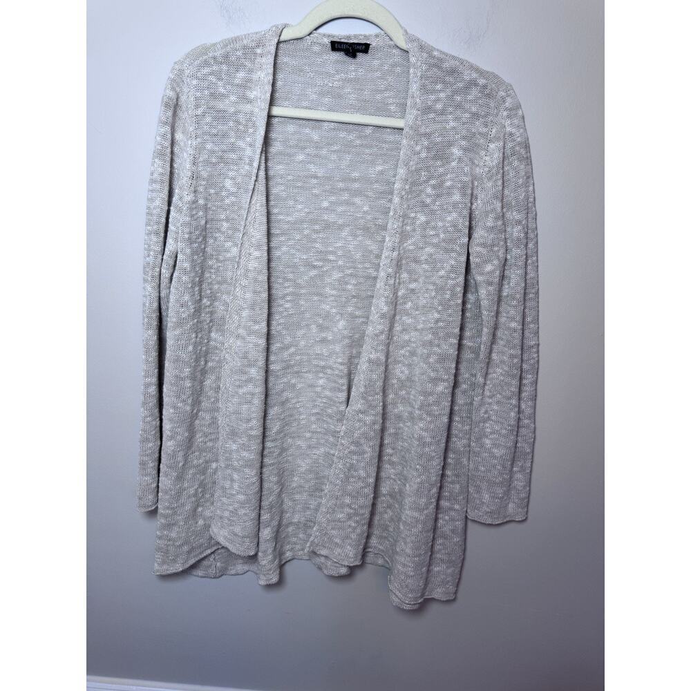 Eileen Fisher size small sweater long open front cardigan cotton linen beige